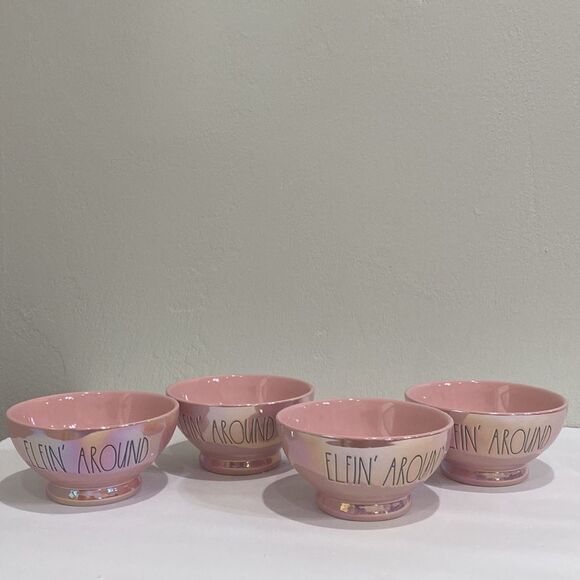 Rae Dunn Ceramic glazed Pink Iridescent "Elfin Around" Bowls 12oz CHRISTMAS - Picture 3 of 10